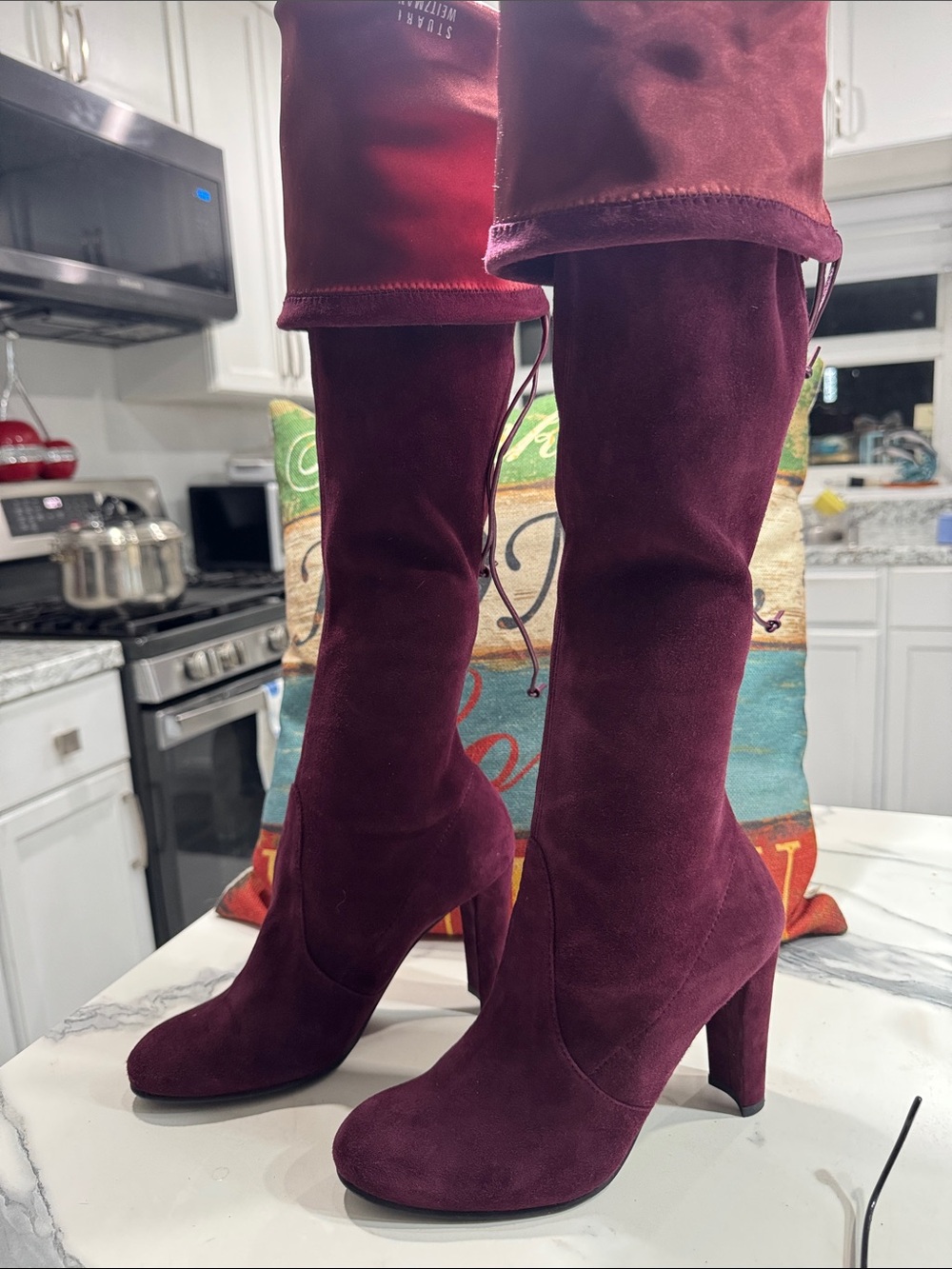 Stuart Weitzman Burgundy Over-the-Knee Suede Boots - Picture 2 of 9